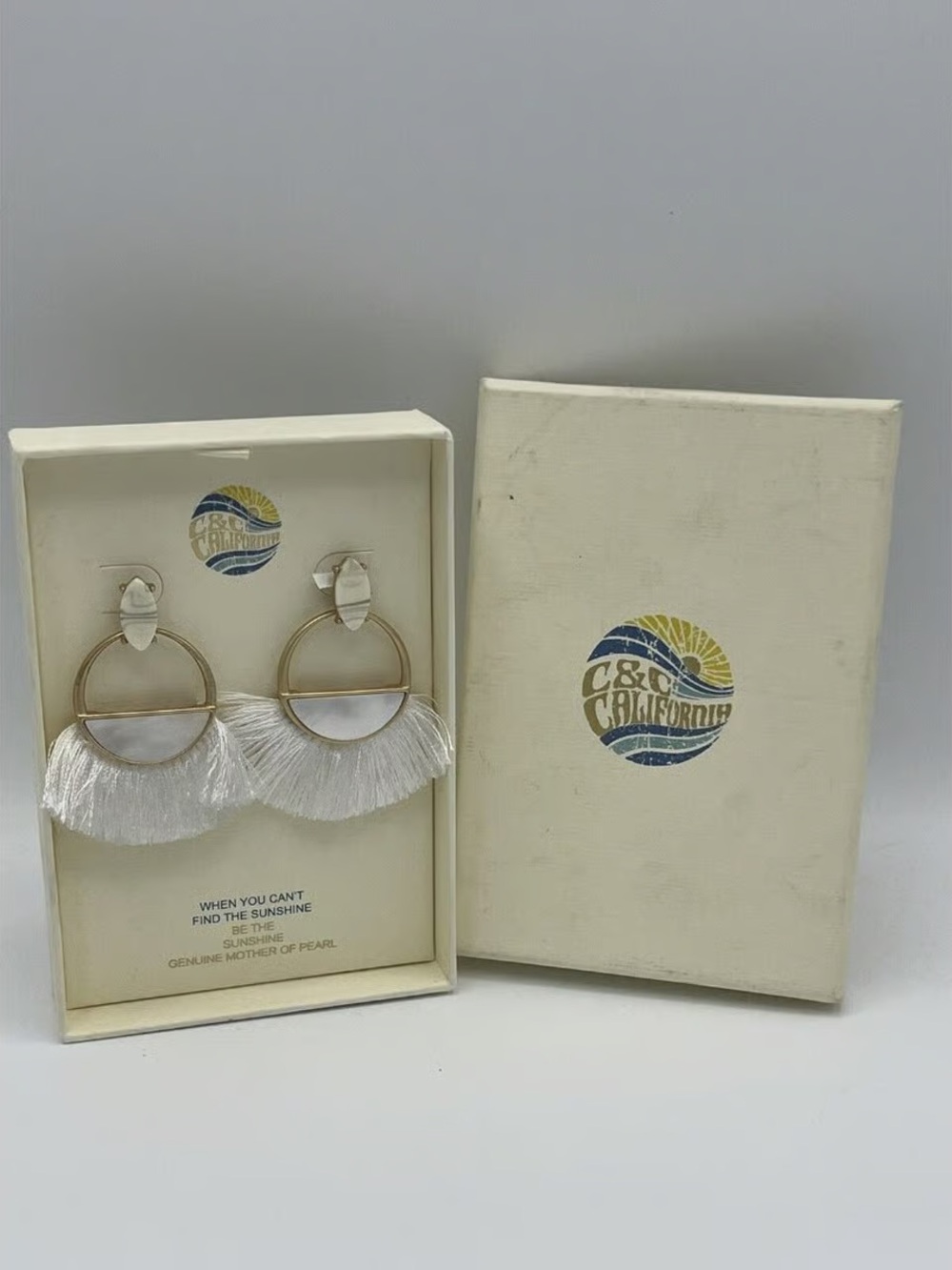 C&C California Mother of Pearl White Fringe Earrings NIB